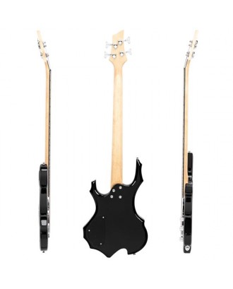 Glarry Burning Fire Electric Bass Guitar Full Size 4 String Bag Strap Paddle Cable Wrench Tool Sunset Color