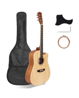 41in Full Size Cutaway Acoustic Guitar 20 Frets Beginner Kit for Students Adult Bag Cover Wrench Strings Burlywood