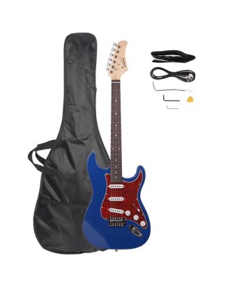 Glarry GST3 Pearl White Pick Guard Electric Guitar Bag Shoulder Strap Pick Whammy Bar Cord Wrench Tool Blue