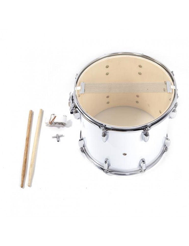 UNISS White 14 x10 inches Marching Snare Drum set with Drum sticks Key and Strap
